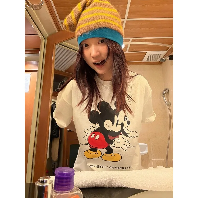 كارتون ميكي ثلاثية الأبعاد رسالة مطبوعة الحد من العمر موضة التجفيف السريع تي شيرت بأكمام قصيرة ، بلايز الشارع العصرية للرجال والنساء