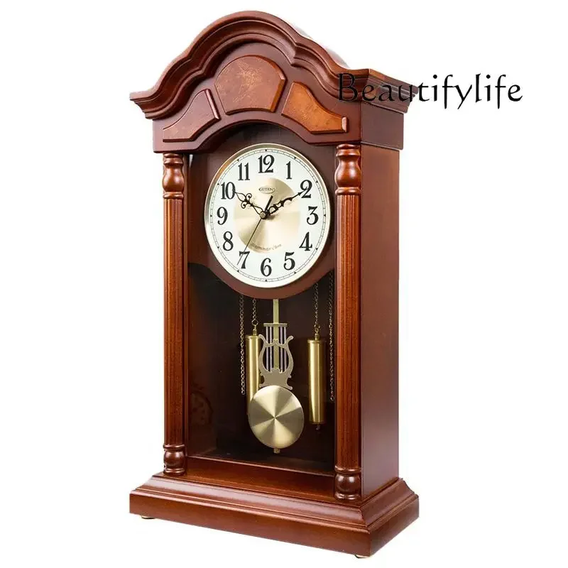 

Solid wood desk clock on the hour pendulum clock living room silent Chinese desk clock retro large quartz