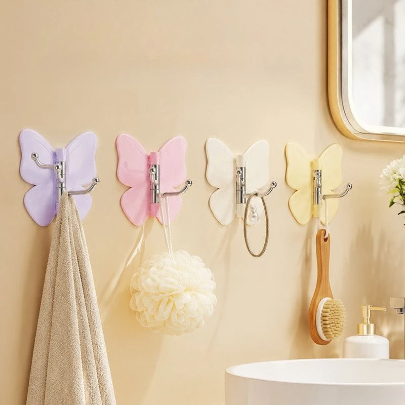 1/4PCS Self Adhesive Butterfly Wall Hook Rotatable Triple Hooks No Drill Heavy Duty Organizer for Towel Keys Bags Coat Rack