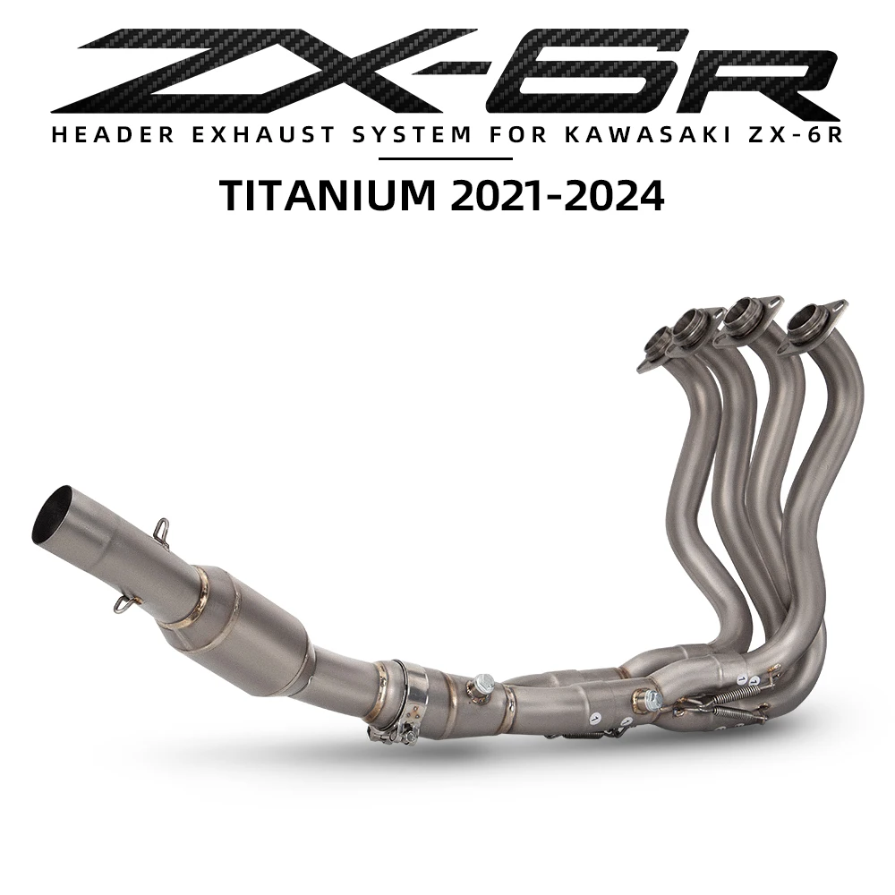 For Kawasaki ZX6R ZX-6R 2009-2024 Motorcycle Full Set Exhaust System Titanium Alloy Front Middle Link Pipe Carbon Muffler