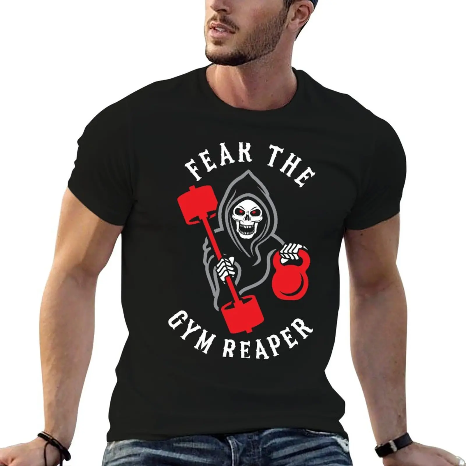 

Fear The Gym Reaper T-Shirt cotton t shirts man 100% t shirt custom print funny t shirts dark humor T-shirt