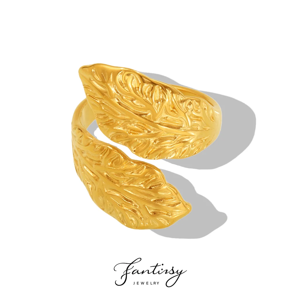 

Модное открытое кольцо в форме листа, женское высококачественное позолоченное водонепроницаемое простое кольцо из нержавеющей стали, женские трендовые ювелирные изделия