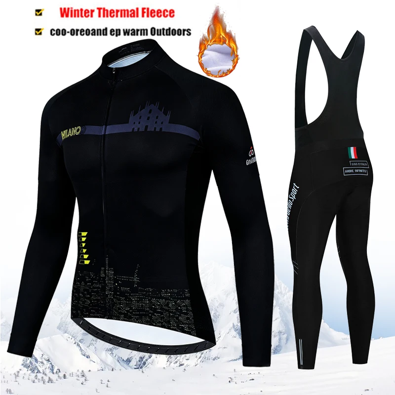 Conjunto de ropa de ciclismo de lana térmica para hombre, camiseta y pantalones con tirantes, para ciclismo de carretera al aire libre, para el Tour de Italia 2027, invierno