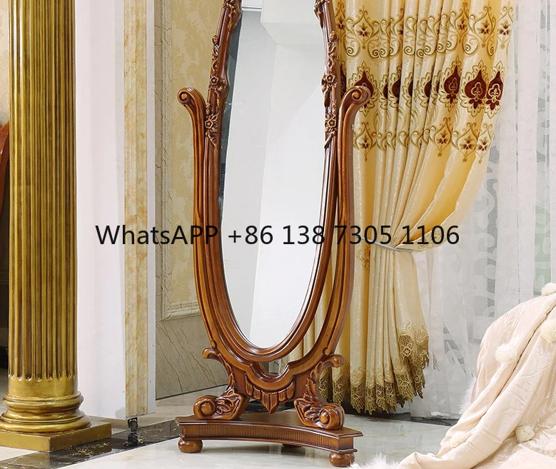 

American dressing floor fitting mirror retro classic carved bedroom luxury simple antique European full-body mirror