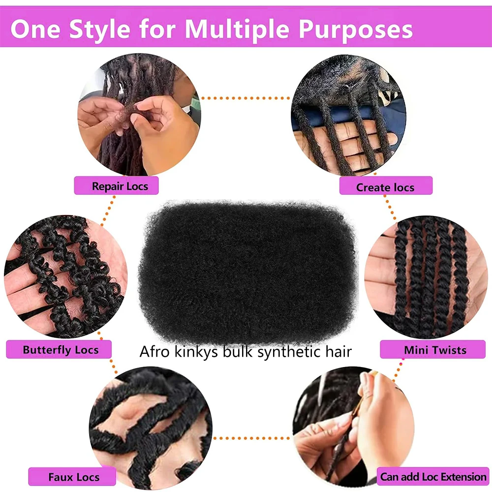 8 Inch 1 Bundel 50g Afro Kinky Bulk Haar Voor Dreadlocks Extensions Reparatie Locs Mini Vlechten Twist Haar Synthetische Afro Kinkys