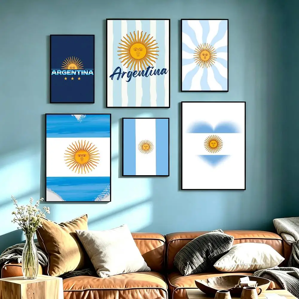 La Albiceleste Argentina Flag Poster Waterproof Wall Art Sticker For Bar Living Room Vintage Decor High Quality Print Gift
