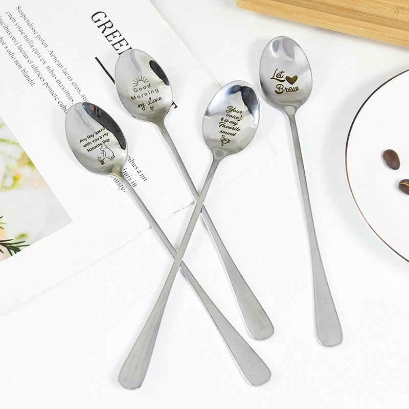 2024 Valentines Day Gift Stainless Steel Spoon Anniversary Gift for Girlfriend Boyfriend Good Morning Handsome Beautiful Present