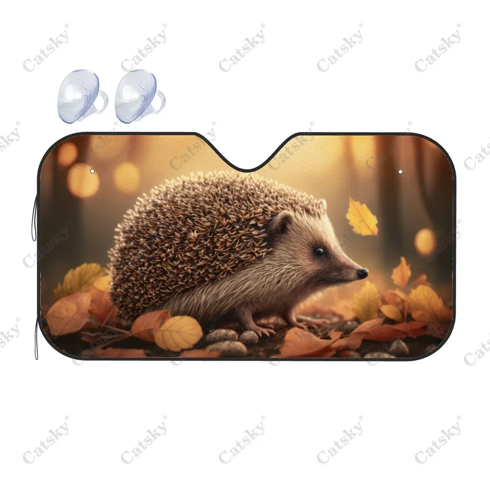 Hedgehog With Colorful Flowers Car Windshield Sunshade, Front Auto Car Windshield Sun Shade Blocks Uv Rays Sun Visor Protector