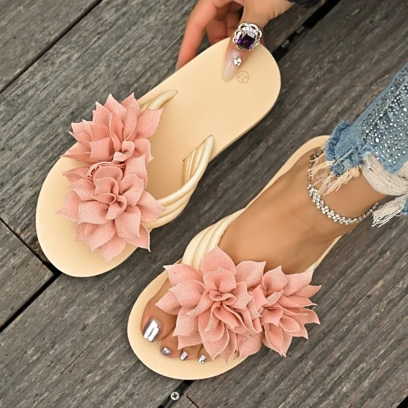 شباشب نسائية كبيرة الحجم 36-45 صنادل ذات رأس مستدير على شكل زهرة صنادل سميكة القاع خفيفة الوزن وناعمة من الأسفل مفتوحة من الأمام أحذية الشاطئ #6