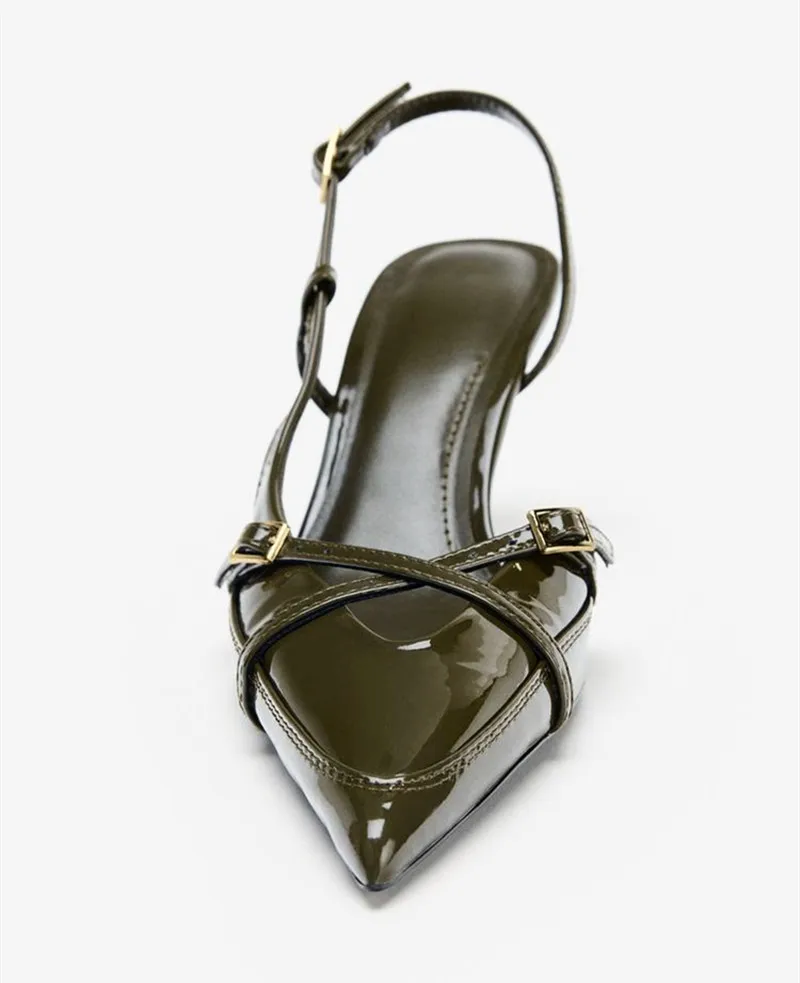 العلامة التجارية مصمم أنيقة عالية الكعب المرأة موضة عبر حزام مشبك تصميم خنجر صندل مثير أشار تو فستان مضخات للسيدات #2