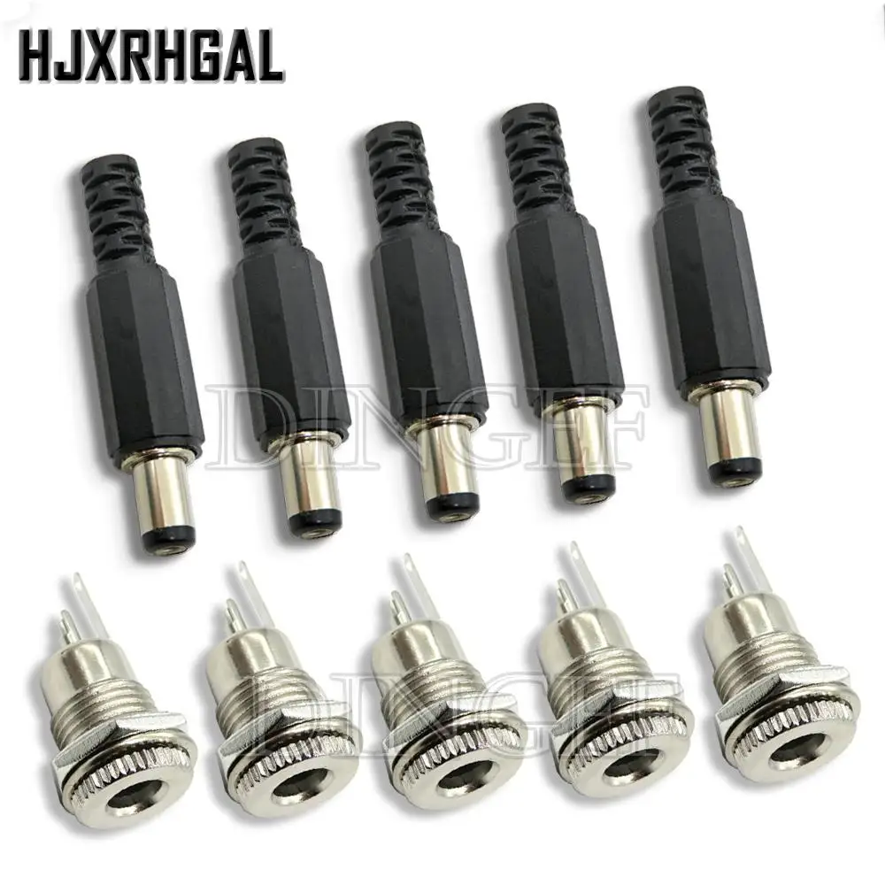 10PCS 5Pair 5.5x2.1mm 5.5x2.5mm DC Power Plug Male Female Jack Socket Nut Panel Mount DC Power Adapter Connector DC099 DC-099