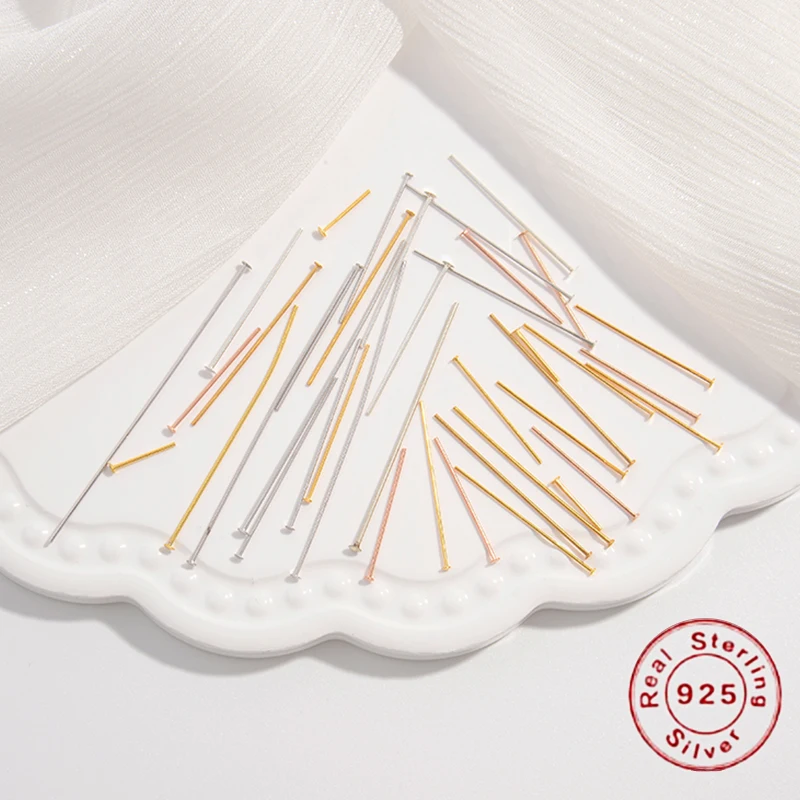 10 sztuk S925 srebro szpilki płaskie główki szpilki Eye Pin igły kulkowe do tworzenia biżuterii akcesoria dostaw SP3