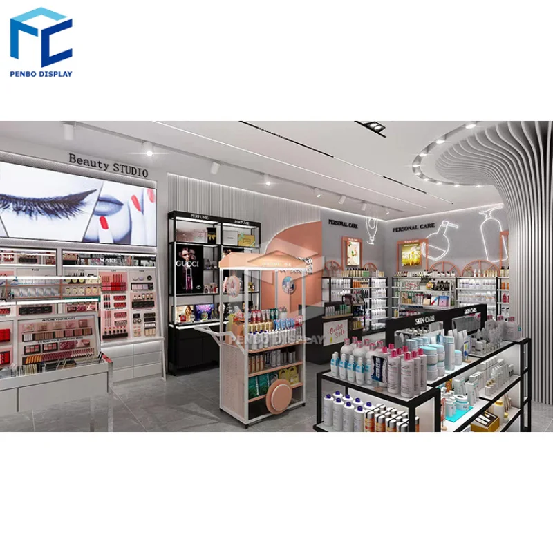 2025customized.Custom Holzwand-Kosmetikregale, Vitrine und Make-up-Display, Wandvitrine