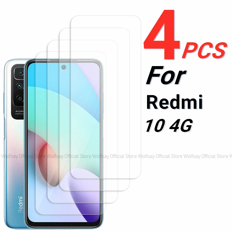 2/4PCS Screen Protector For Xiaomi Redmi 10 4G Tempered Glass Xiaomi Redmi 10 4G Full Glue Cover Phone Glass Xiaomi Redmi 10 4G