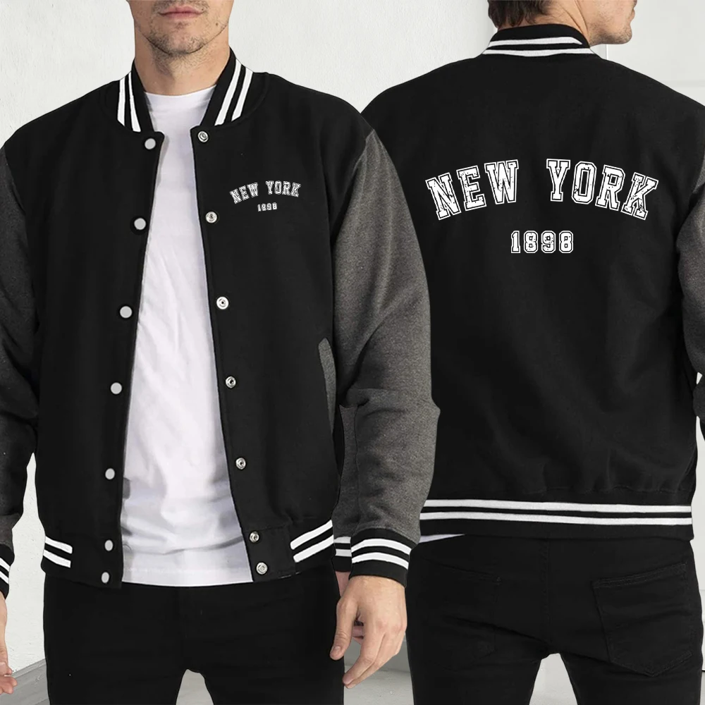 

New York 1898 Print Baseball Jersey Men Casual Street Jacket Fashion Fleece Clothing Autumn Personality Coat Hip Hop Jackets