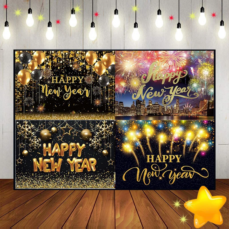 Happy New Year Party Photo Background Royal Blue Photography Backdrops Xmas Home Custom Birthday Backdrop 12 O 'Clock Countdown