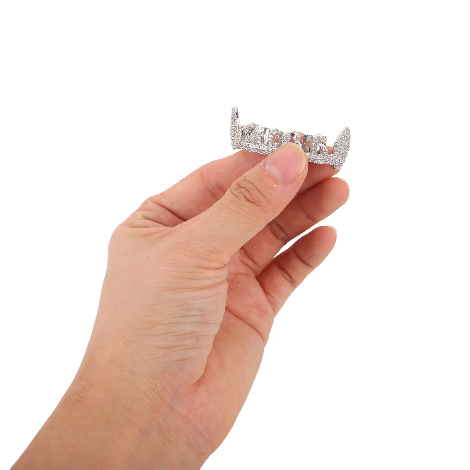 2Pcs Flat Tooth Grills Hip Hop Style Metal Teeth Grill for Men Women Street Style Rhinestone Dental Grill Fake Tooth Cap Cosplay