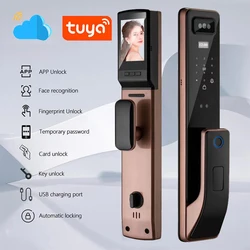 Tuya Smart Door Lock 3D Face Fingerprint Card Swiping Mechanical Key Cat Eye Waterproof App Unlocking