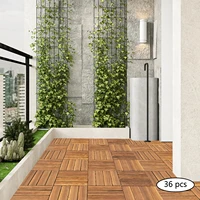 36-Pack Interlocking Larch Wood Deck Tiles – Carbonized Solid Wood – Non-Slip Waterproof Patio Balcony Flooring – Drainage DIY 2