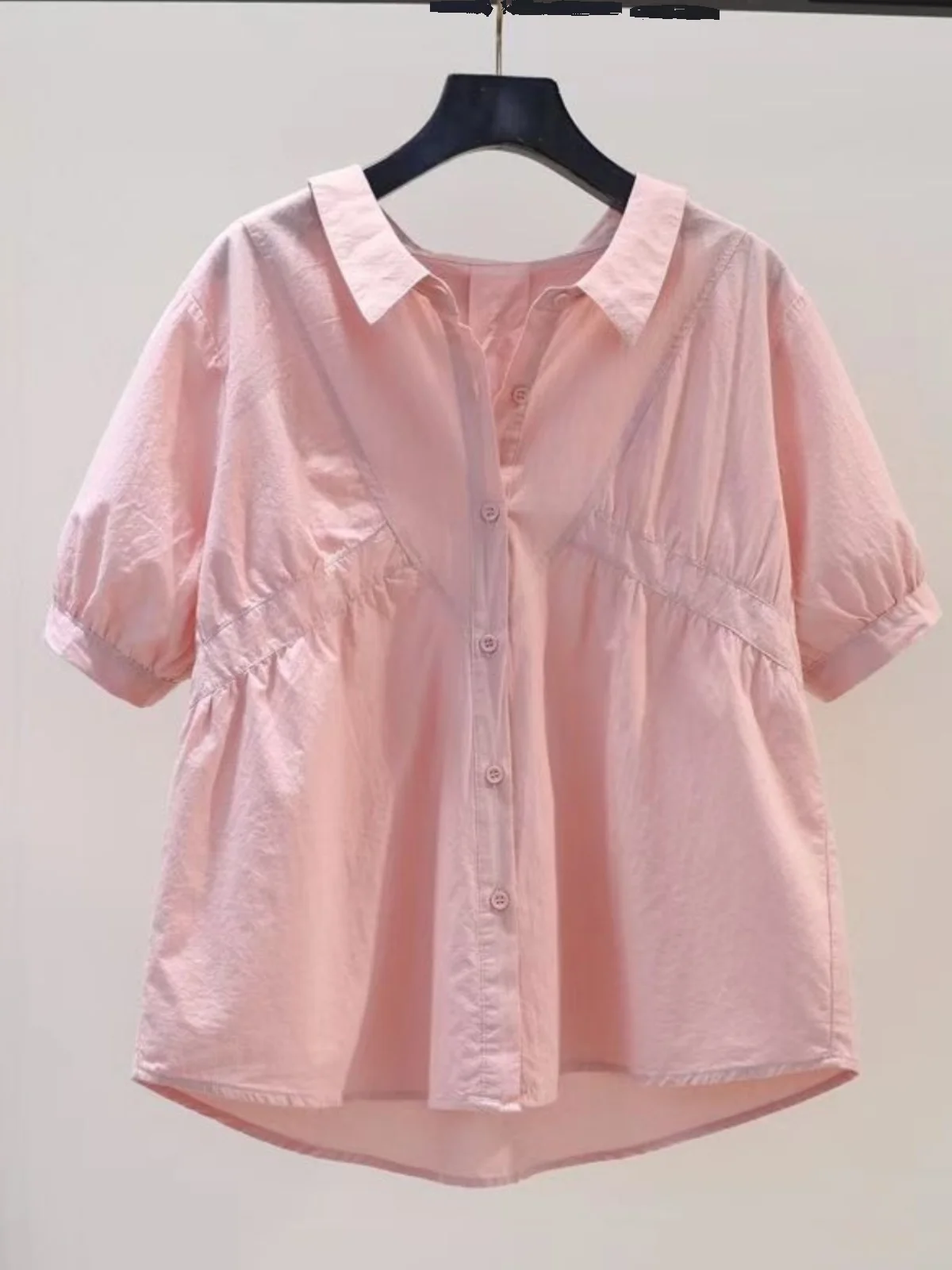 

Женская хлопковая летняя рубашка с коротким рукавом, воротником и зауженной талией, универсальный дышащий топ для повседневной носки, свободного кроя