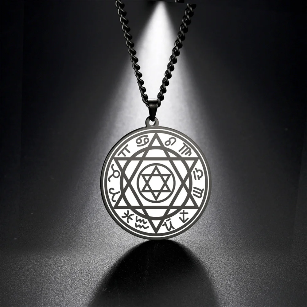 EUEAVAN Seal of Solomon Hexagram Star 12 Constellation Pendant Necklace Vintage Star of David Necklaces Stainless Steel Jewelry