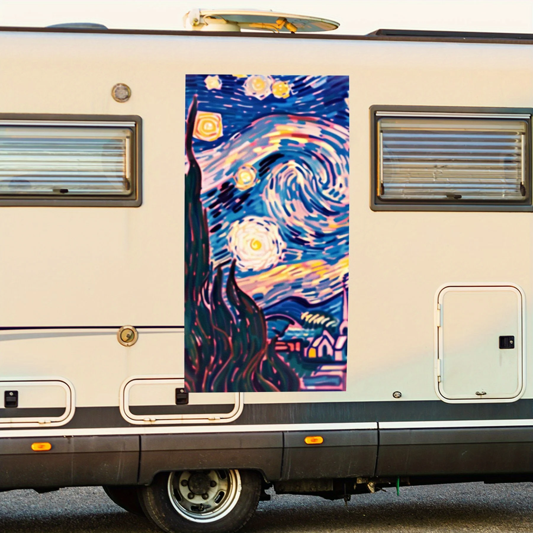 

Pink Starry Night Art Poster Car Sticker,Waterproof Vinyl Decal for RV Side, Self - Adhesive Stickers to Decorate & Protect RV B