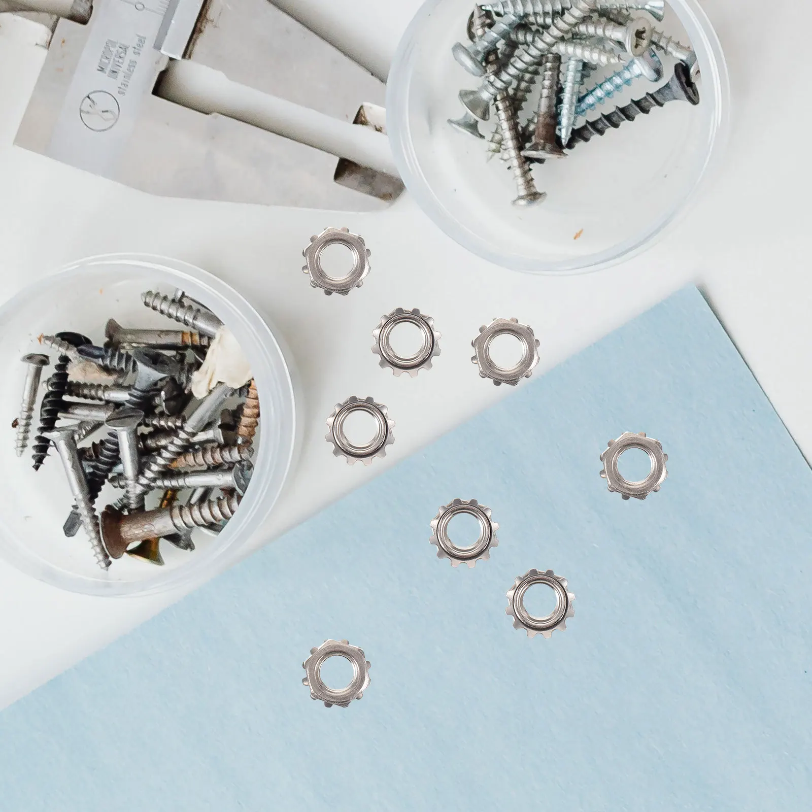 

50Pcs Rugged Stainless Steel Locknuts with External Tooth Washer for Electrical Appliances Nuts with External Tooth Washer