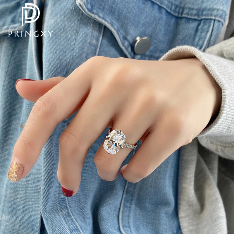 PRINGXY 6ct 100% 925 Sterling Silver Oval High Carbon Diamond Ring For Women Wedding Anniversary Dinner Fashion Fine Jewelry New