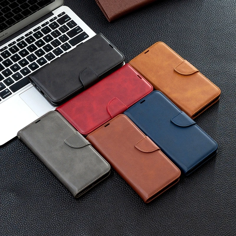 Solid Color Lambskin Leather Case For OPPO A1 A3S A5 A5X A12E A15 A16 A16S A17 A18 A36 A38 A53 A54 A54S A55 5G Flip Wallet Cover