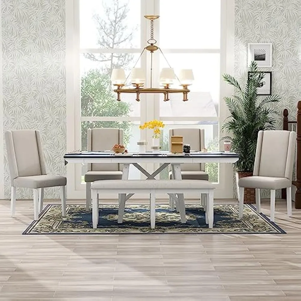 Dining Room Sets,6 classic sets, rectangular expandable dining table, 4 cushioned chairs, and 1 bench,Dining Room Sets.