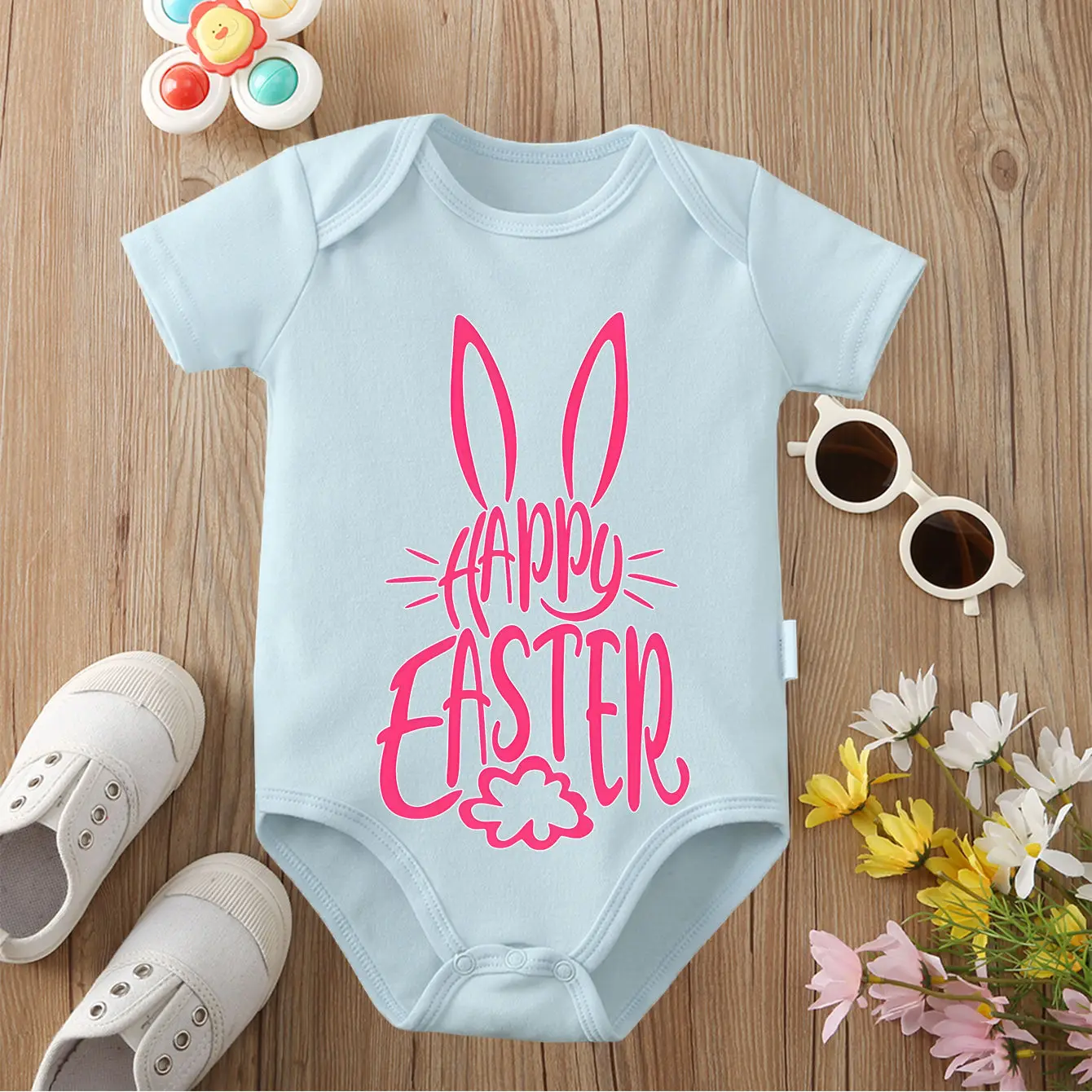 Niedlicher Baby-Body aus reiner Baumwolle mit Aufdruck „Happy Easter“, bequeme Kleidung für Babys, Overall für Neugeborene im Alter von 0 bis 12 Monaten