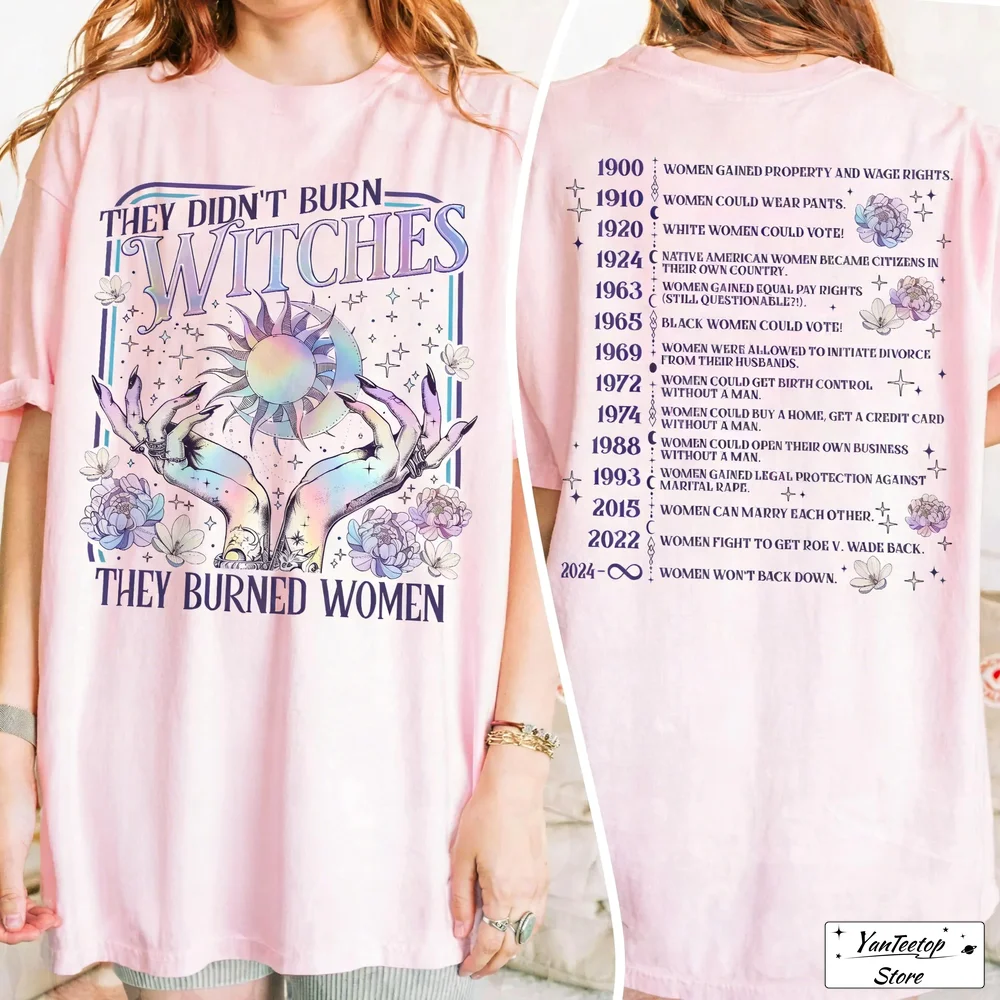Camiseta de algodón para mujer, camisa de bruja feminista, Tops cortos de manga corta a la moda, They Didn't Burn Witches They Burned