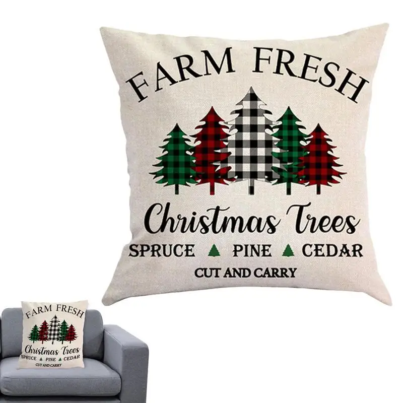 

Christmas Throw Pillow Cover Merry Christmas Tree Buffalo Plaid Throw Pillow Cover Home Decoration Cotton Linen Farmhouse Throw