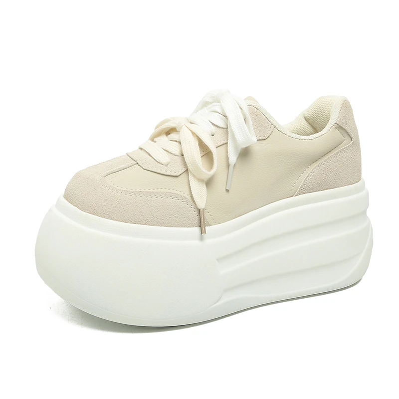 

Женские кроссовки на толстой подошве, осенние новые стильные дышащие универсальные повседневные туфли из натуральной кожи с бисером