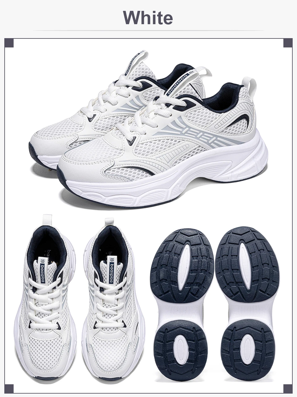 Baasploa Damen-Laufschuhe, leichte, atmungsaktive Sportschuhe für Damen, bequeme weiße Turnschuhe, lässige Turnschuhe, rutschfest – Detail 11
