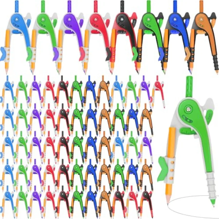 

64 PCS Math Compass Geometry Math Set 6 Inch Plastic Drawing Compass with Pencils for Math Student Classroom School Office Wood