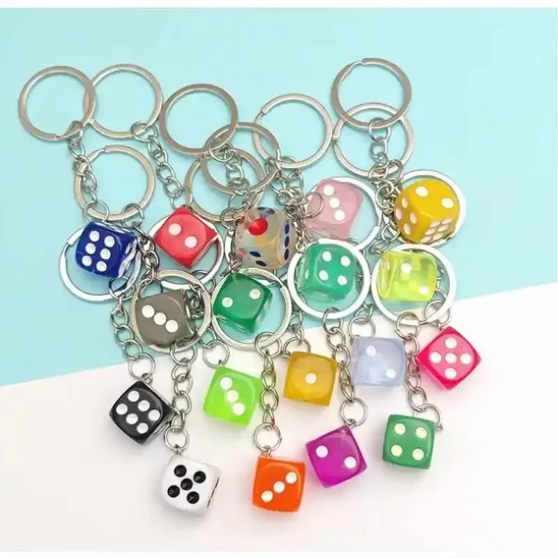 Creative Small Accessory for Car Keychain Mini Pendant Backpack Hangings Keyring Originality Acrylic Dice Key Chain Ring Gift