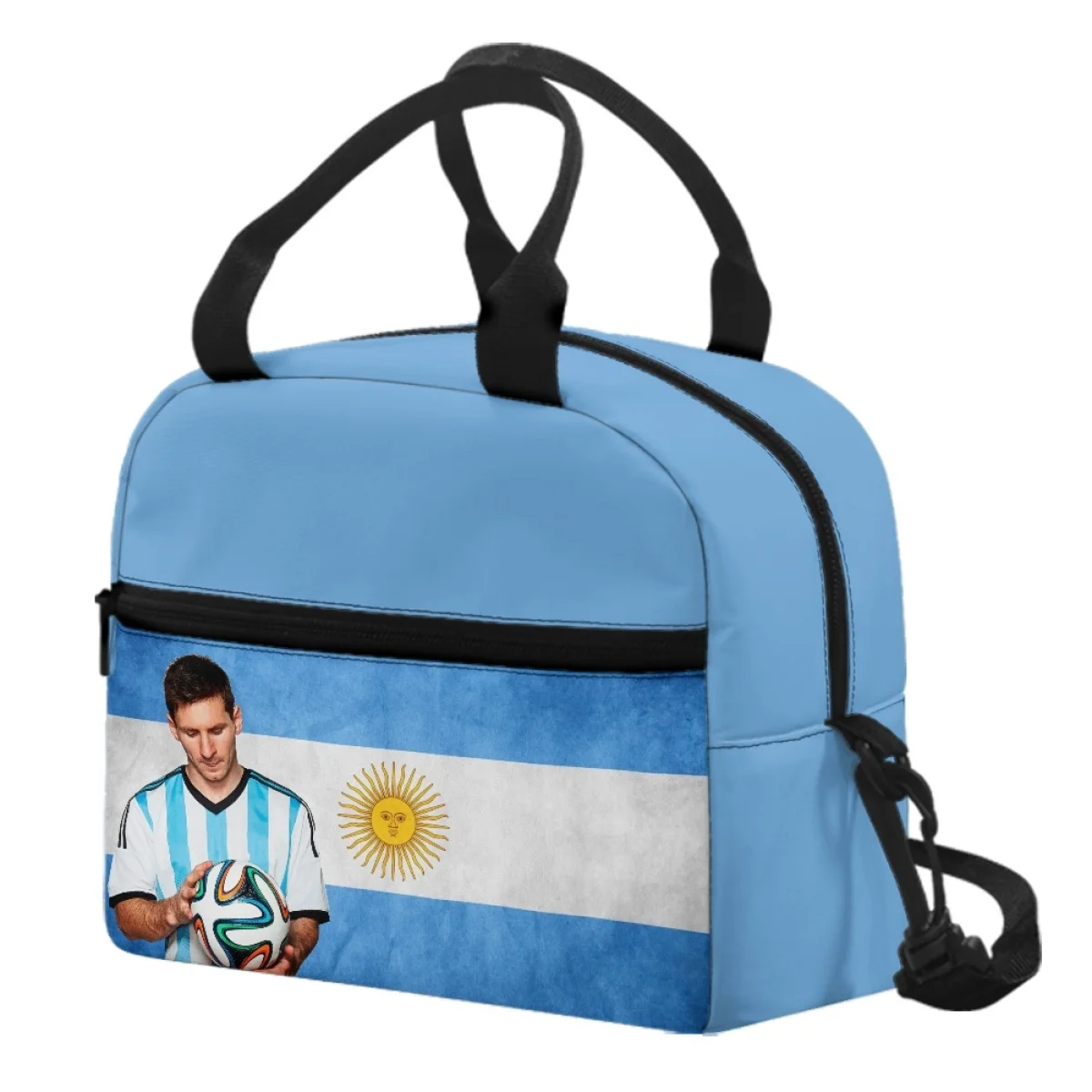 Messi-fiambrera con patrón de Argentina para mujer, bolsa de almuerzo aislada de gran capacidad, bolsas de viaje para estudiantes, tela delicada que no se decolora