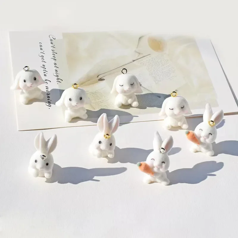20Pcs 3D Cute Rabbit Plush Charms Cartoon Animal Resin Doll Pendant For Phone Bag Keychains Earrings Necklace Diy Jewelry Make