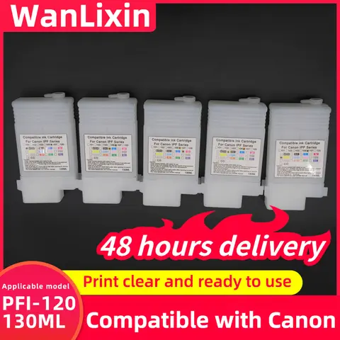 5Colors/Set PFI-120 PFI120 Refillable Ink Cartridge With Permanent Chips For Canon TM-200 TM200 TM-205 TM-300 TM-305 TM300 130ML