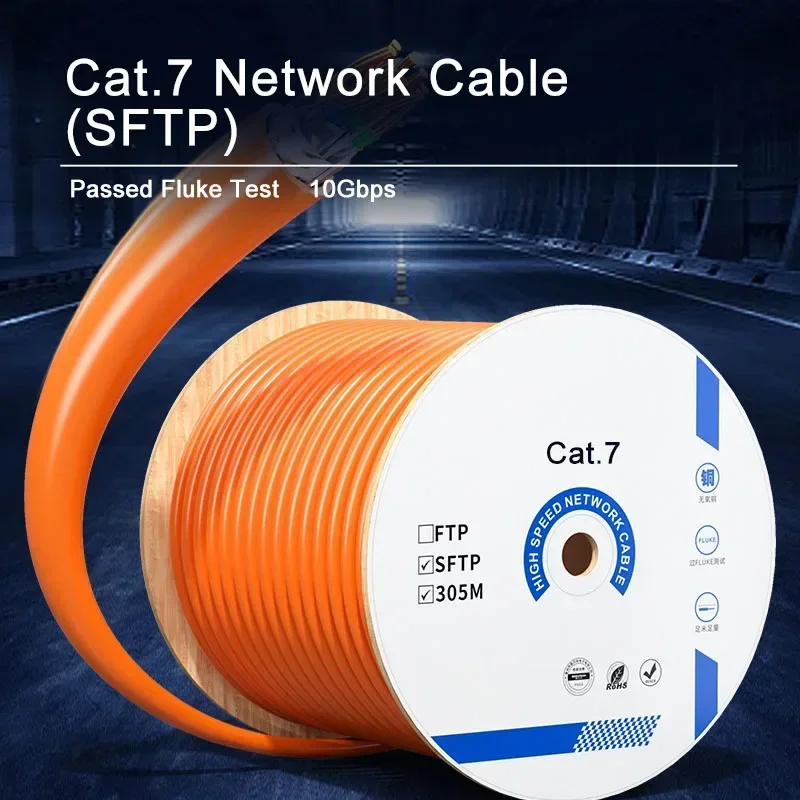 10Gbps 1000FT Coiled Cat7 SFTP Network Cable Pure Copper 8 Core 0.57mm High Speed Lan Ethernet Cable for Gaming