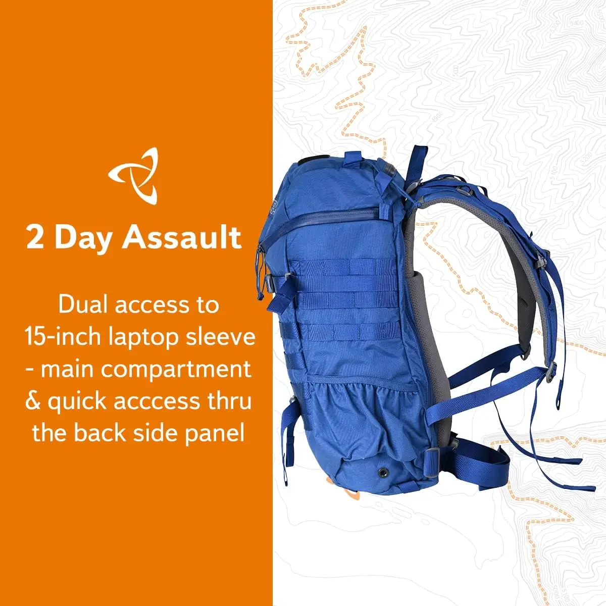 Mystery Ranch 2 Day Backpack - Tactical Daypack Molle Hiking Packs, 27L-kecil/menengah-Indigo