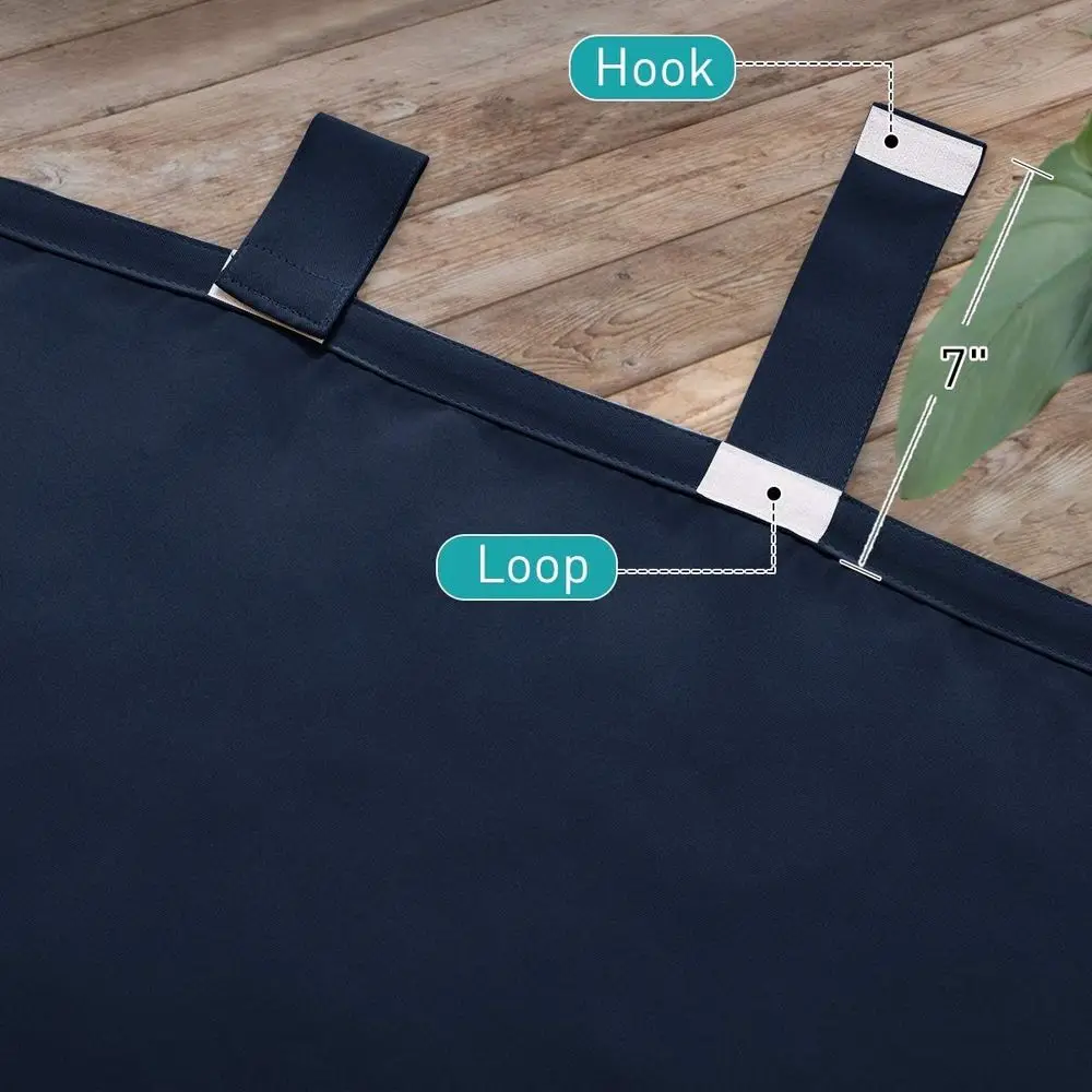 Marineblaue wasserdichte 95-Terrassentürvorhänge, 84-breit, wärmeisoliert, selbstklebend, abnehmbar, Verdunkelung für den Außenbereich, Innenbereich