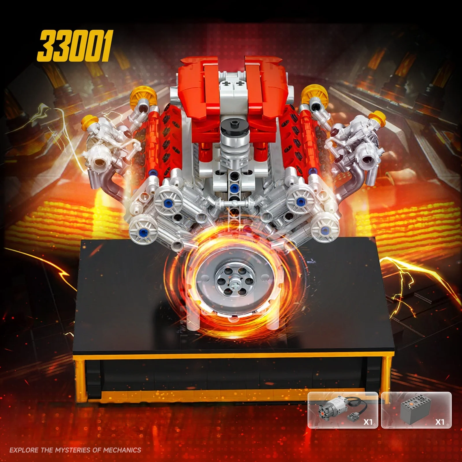 V8 엔진 블록 모델 세트 MOC 기계 소형 입자 부품 기술 브릭 창의적 교육용 어린이 장난감 선물 33001