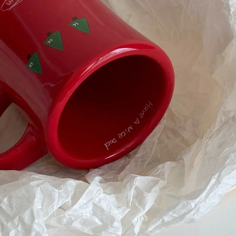 Fashion Ins Christmas Tree Graffiti Ceramic Mug Christmas Red New Year Gift Milk Coffee Cups Kawaii Tea Cup Kitchen Accessories