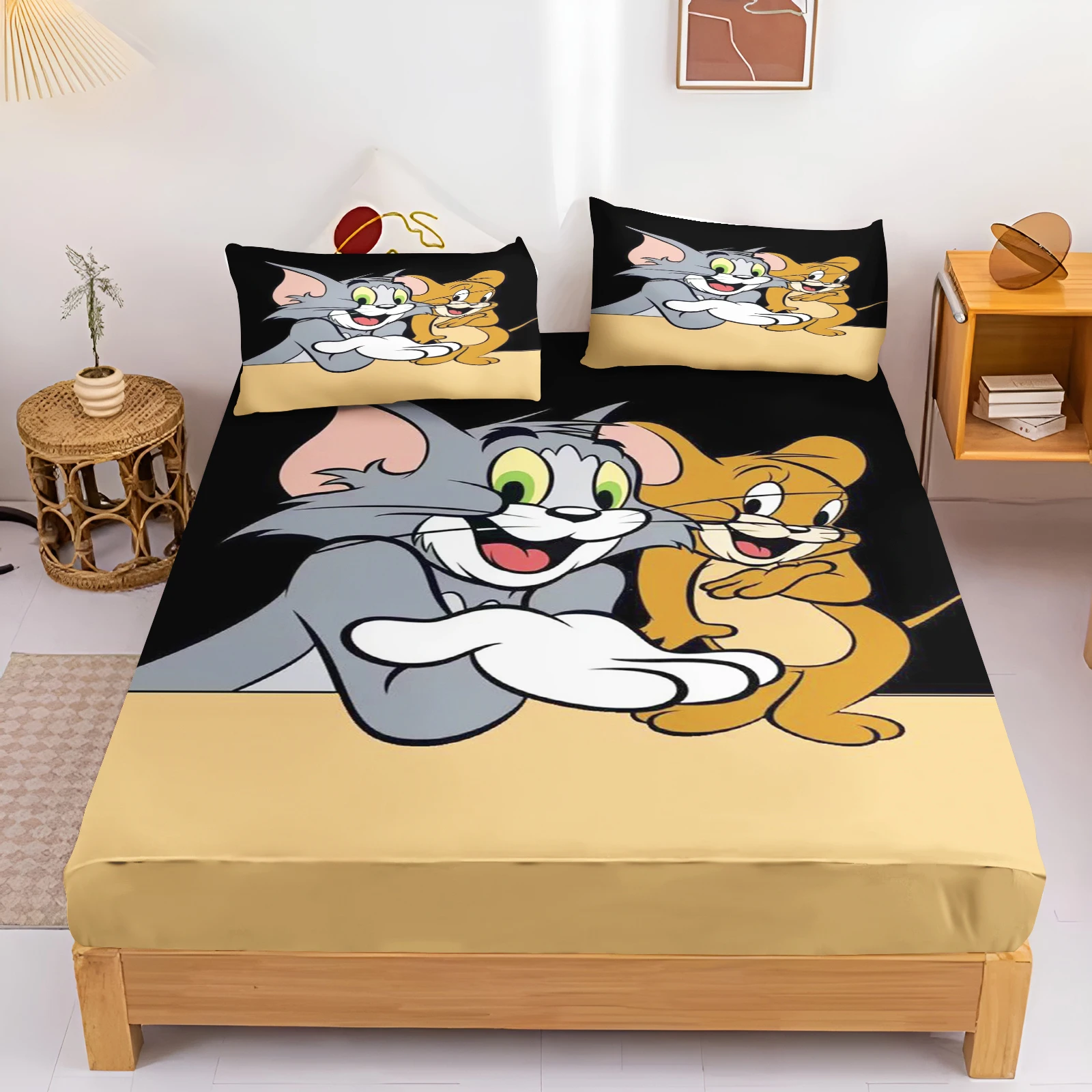 CartoonFitted Sheets Tom Cat Bedding Jerry Mouse Quilt 3D Children'S Set Cover King Size Covers Children Printed 100% Polyester