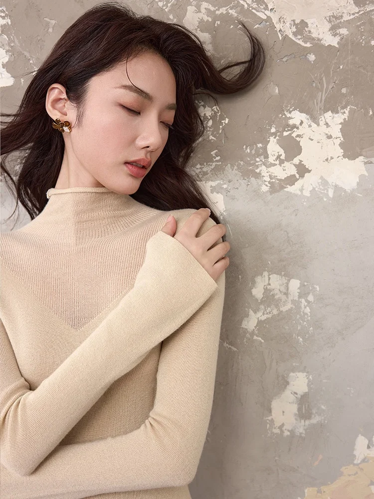 

Уютный, приятный для кожи шерстяной вязаный топ Jiancha с прозрачным дизайном, женский, модный, зимний, утепленный, с длинными рукавами