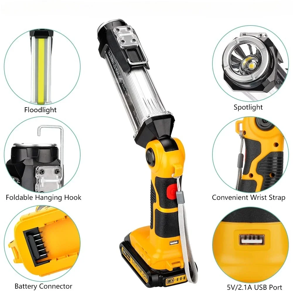 

35W Portable Light LED Work Flashlight for Dewalt 20V Batteries for Use on Automotive Repair Job Sites and During Power Outages