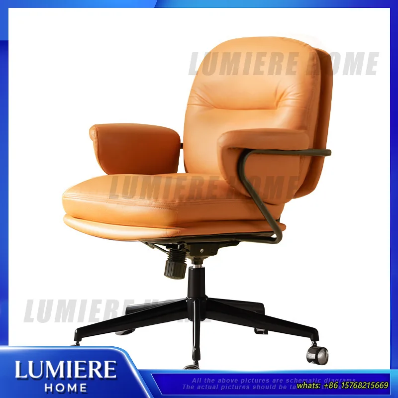 Comfortable Office Chair for Long Sitting Ergonomic Leather Computer Chair Home Study Desk Chair Swivel Task