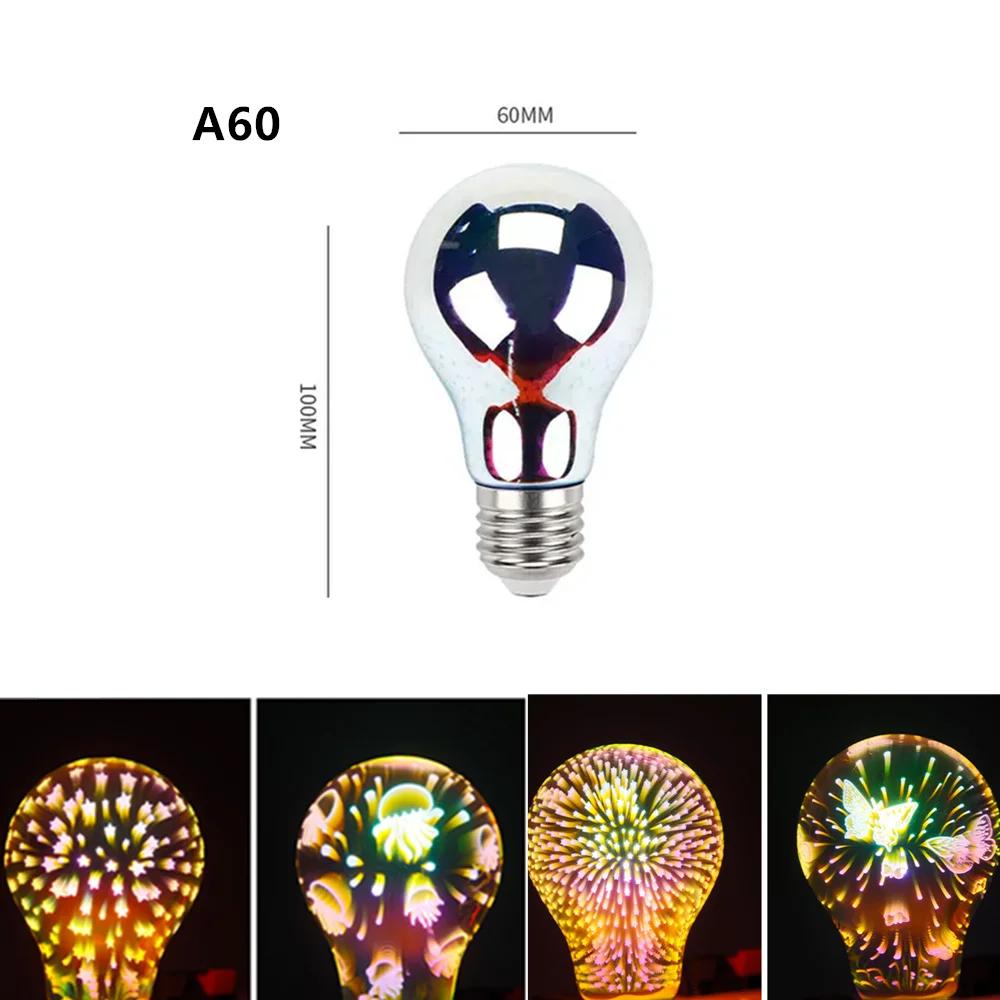 

3D A60 SMD Lamp Effect Vintage LED Incandescent Bulbs Retro Edison Lamp E27 AC110V-220V Holiday Decoration Light Bulb
